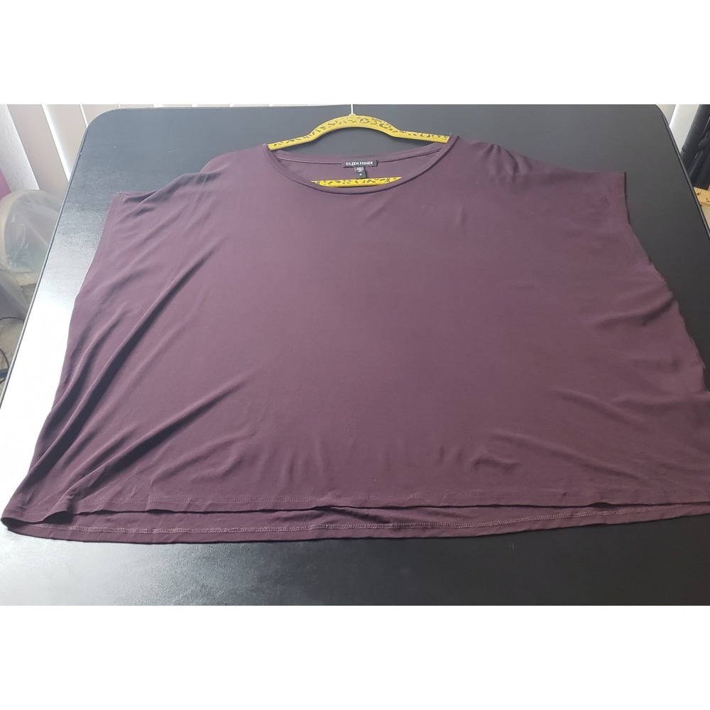 Eileen Fisher 100% Silk Boxy Blouse Top Plum Purple 1X Quiet Luxury Capsule Chic - Picture 5 of 8
